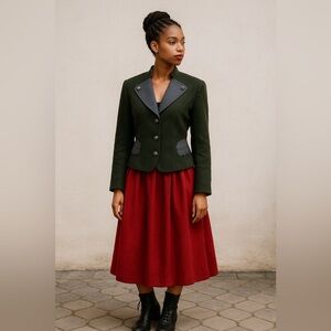 Vintage Liz Claiborne Womens Loden Jacket Sz 10 Petite Green Gray Wool Tyrolean